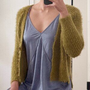 Green fuzzy cardigan